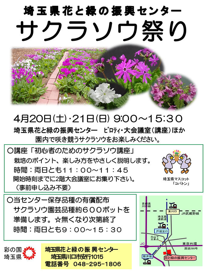 埼玉県花と緑の振興センター サクラソウ祭り 埼玉高速鉄道 埼玉スタジアム線 都心直結 埼玉スタジアム直結 埼玉県花と緑の振興センター サクラソウ祭り 埼玉高速鉄道 埼玉スタジアム線 都心直結 埼玉スタジアム直結