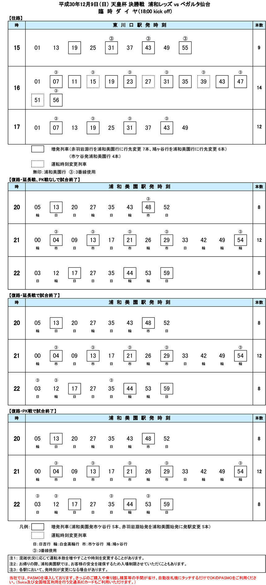 12月9日（日）臨時ダイヤ