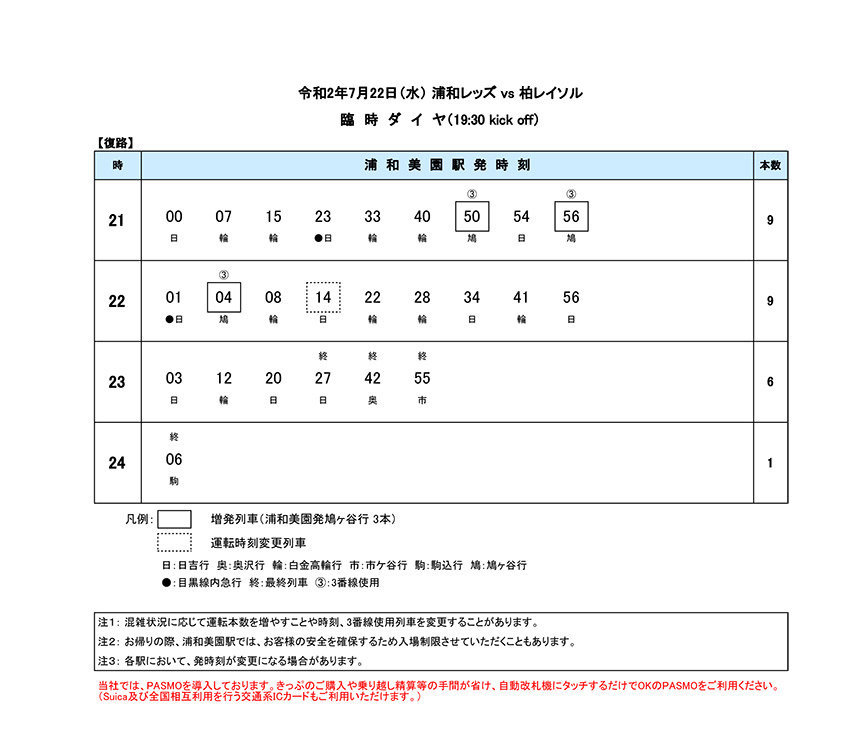 2020年7月22日臨時ダイヤ