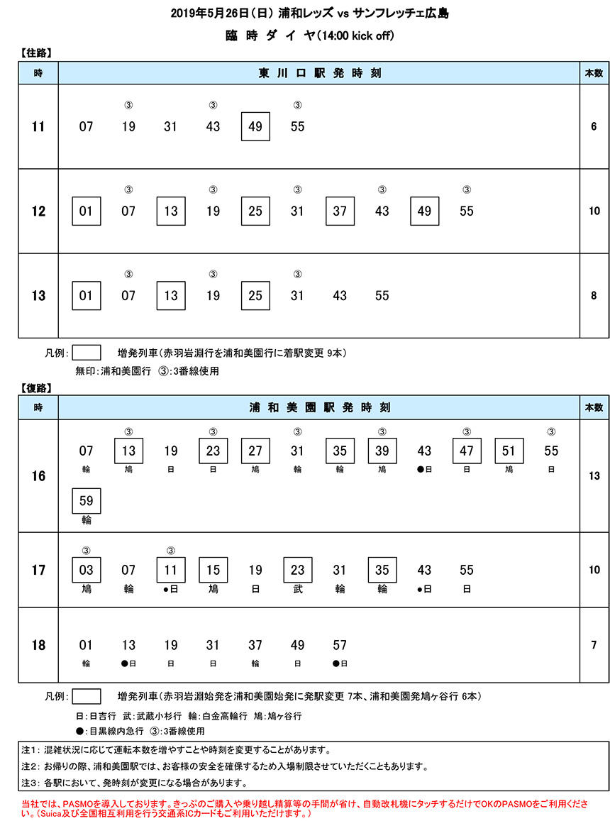 臨時ダイヤ5月26日（日）