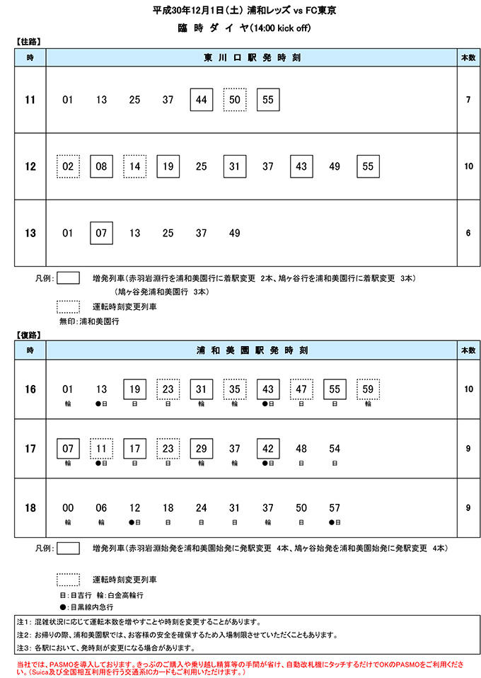 12月1日 土 浦和レッズ Vs Fc東京戦 臨時ダイヤのご案内 埼玉高速鉄道 埼玉スタジアム線 都心直結 埼玉スタジアム直結