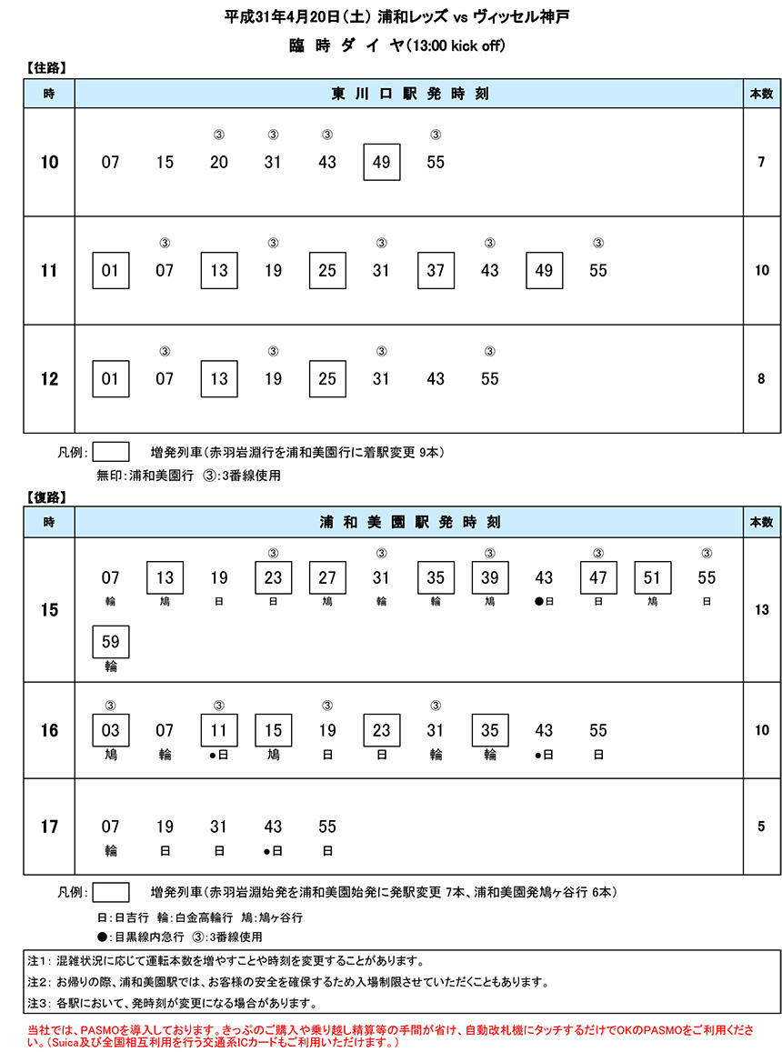 臨時ダイヤ4月20日（土）