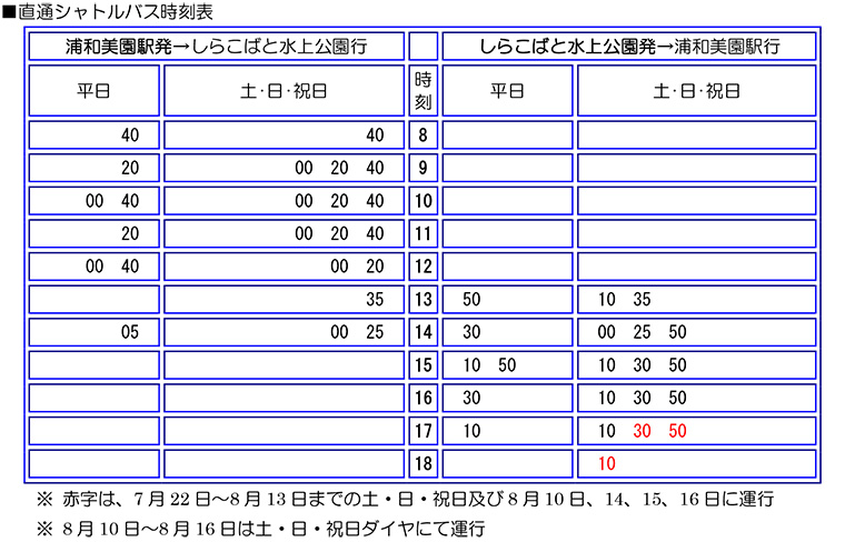 しらこばと水城公園 直通シャトルバス時刻表（2017年）